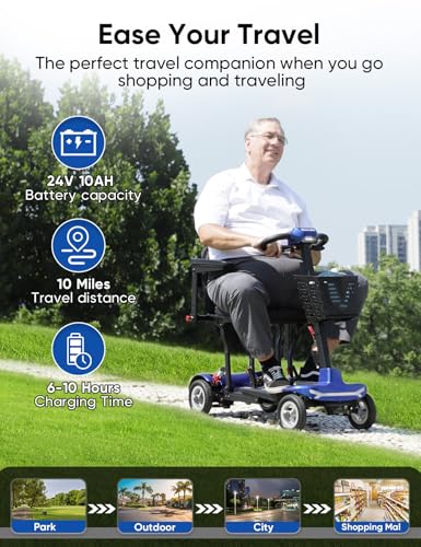 37.5 lbs Ultra Lightweight Folding 4 Wheel Mobility Scooter, Blue W983320
