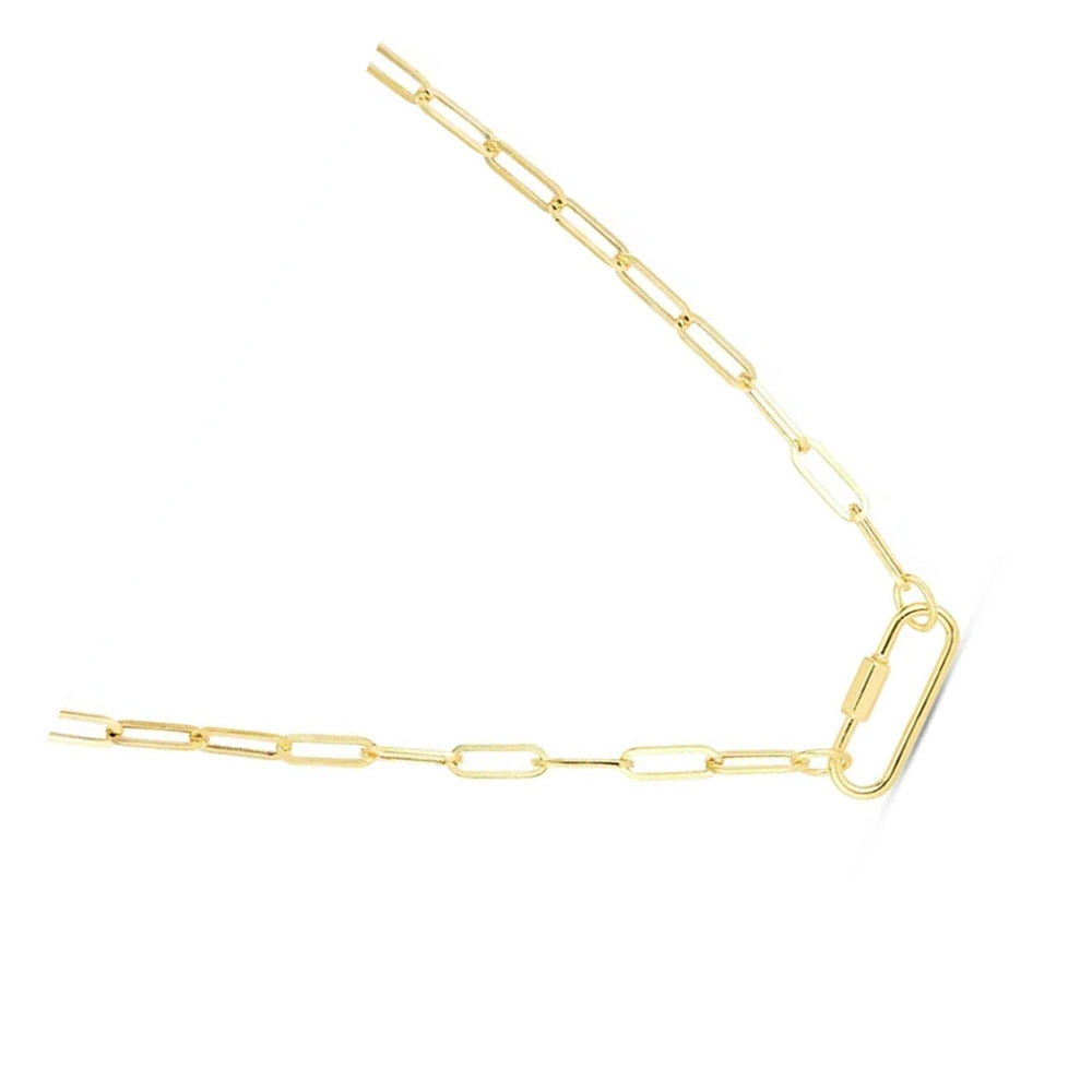 14k Yellow Gold Oval Paperclip Chain Necklace with Carabiner Clasp - 18" P2004