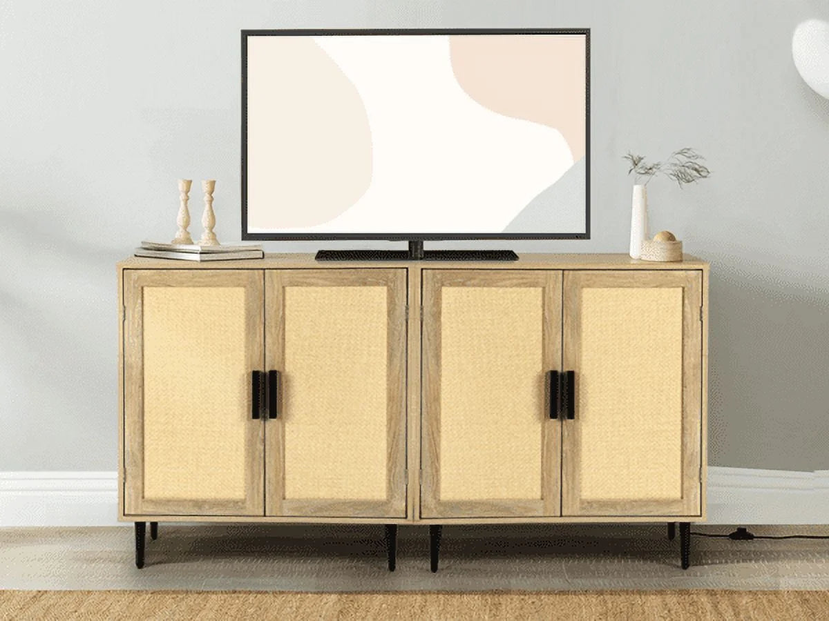 34.4'' Tall Sideboard Buffet Cabinet with Rattan Doors J272749