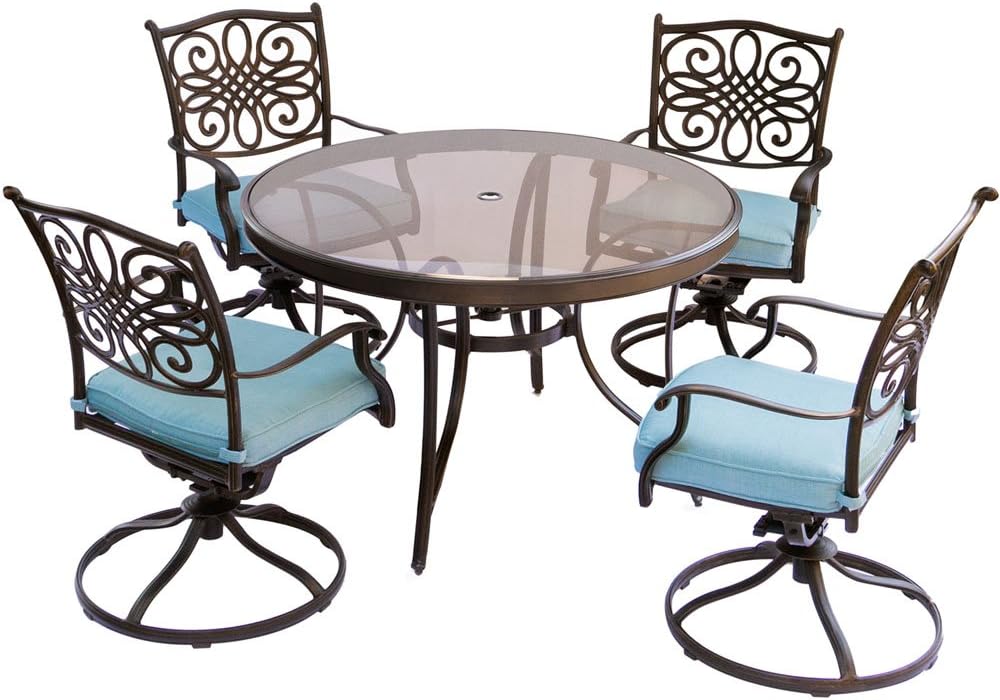 Blue Dining Set with Glass-Top Table O57822