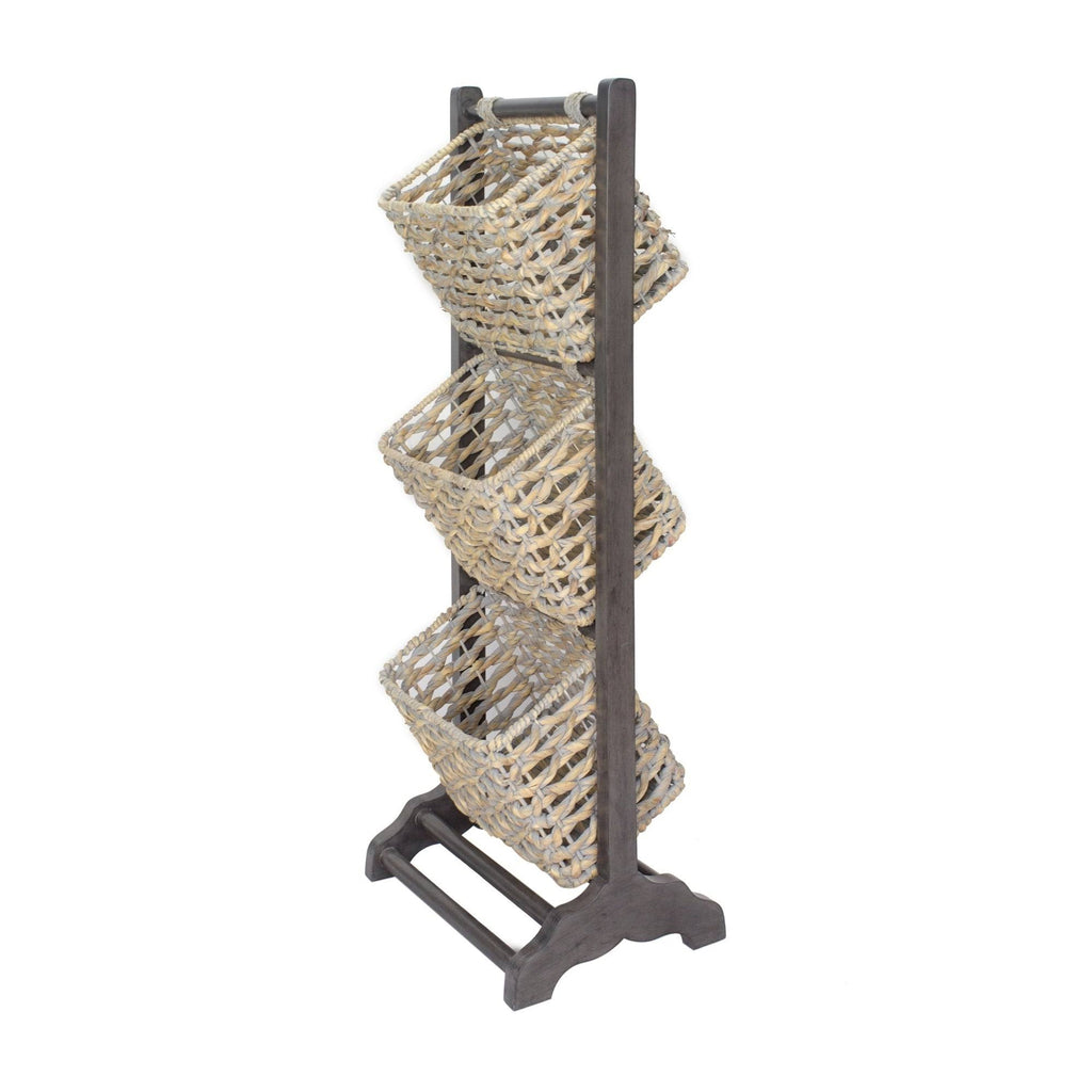 3-Tier Magazine Rack with 3 Hyacinth Storage Baskets Q535912