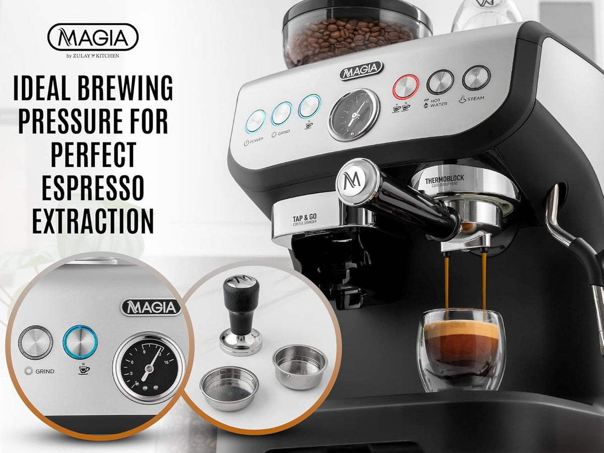 Manual Espresso Machine with Grinder and Milk Frother A8667