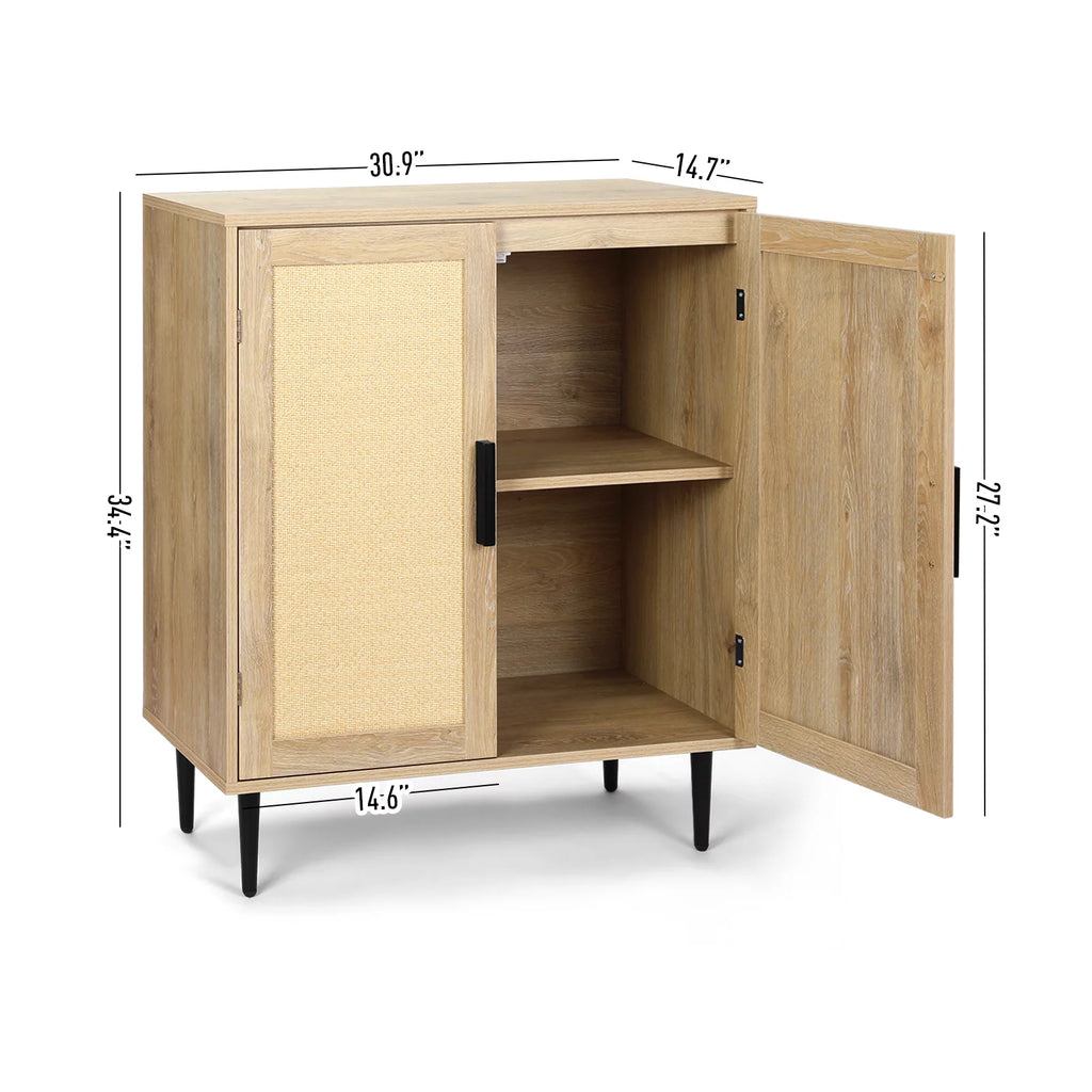 34.4'' Tall Sideboard Buffet Cabinet with Rattan Doors J272749