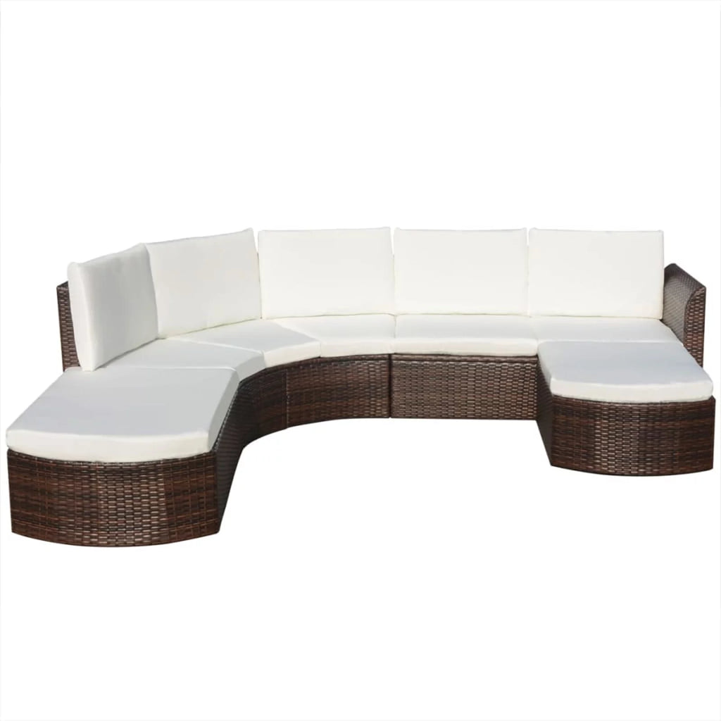 4 Piece Cushioned Corner Sofa with 2 Ottoman Brown Poly Rattan Outdoor Conversation Set S461