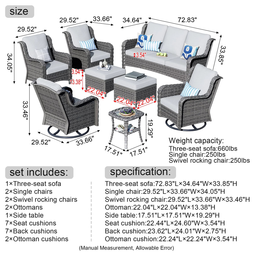 8 Pieces Wicker Patio Sectional with Swivel Chairs and Sofa W83333