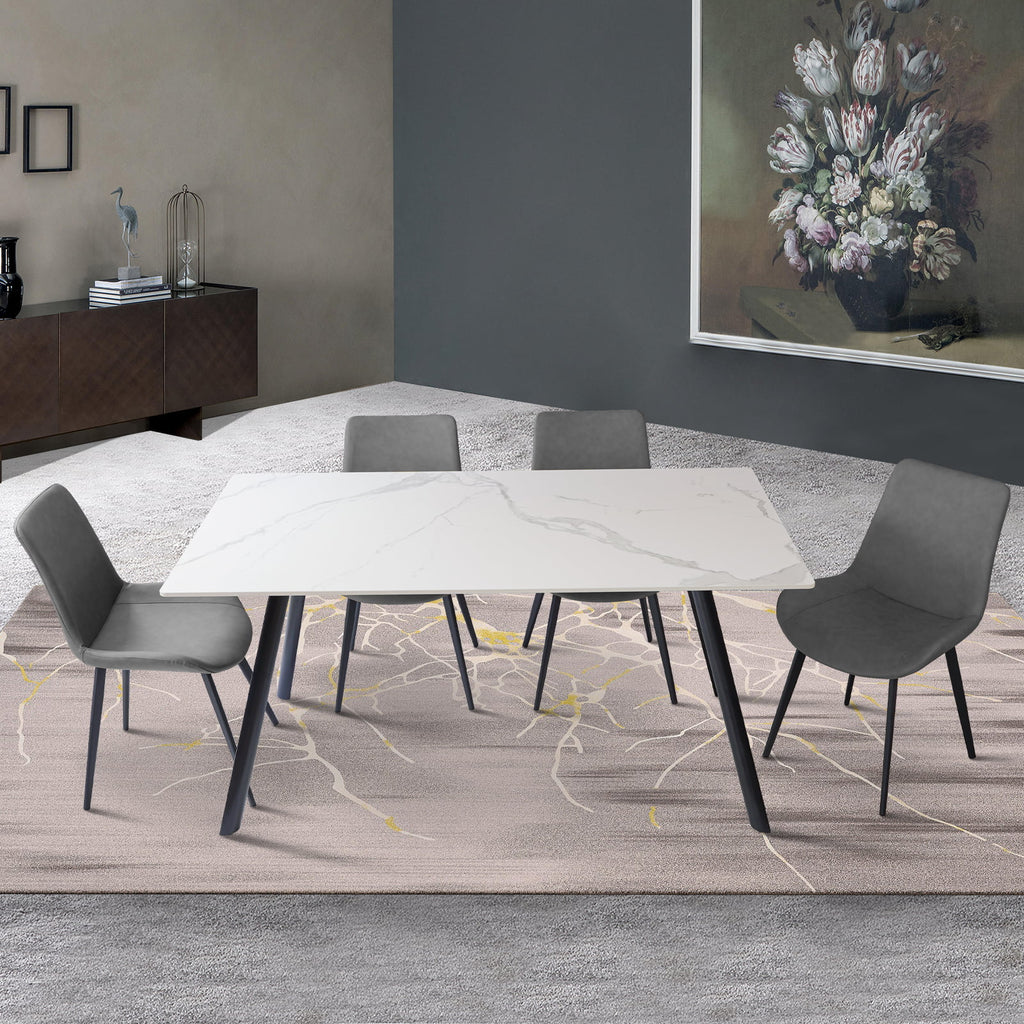 7 Piece Sintered Stone Dining Table Set with 6 Grey Chairs C734