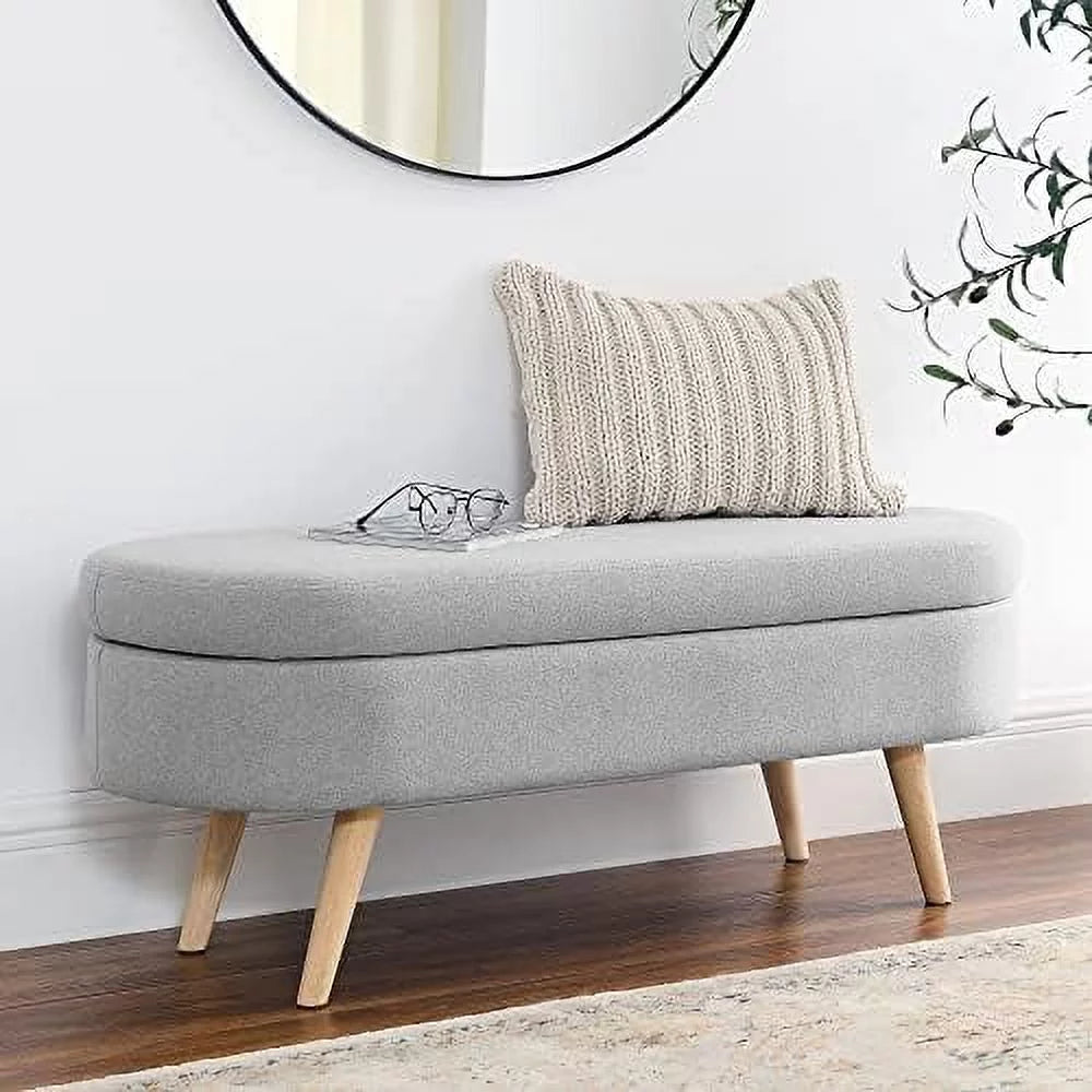 Oval Linen Fabric Upholstered Ottoman Q111