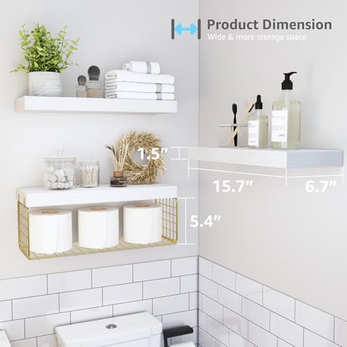 Wall Mounted Floating Shelves 16 inch Set of 3 Rustic Brown L72933