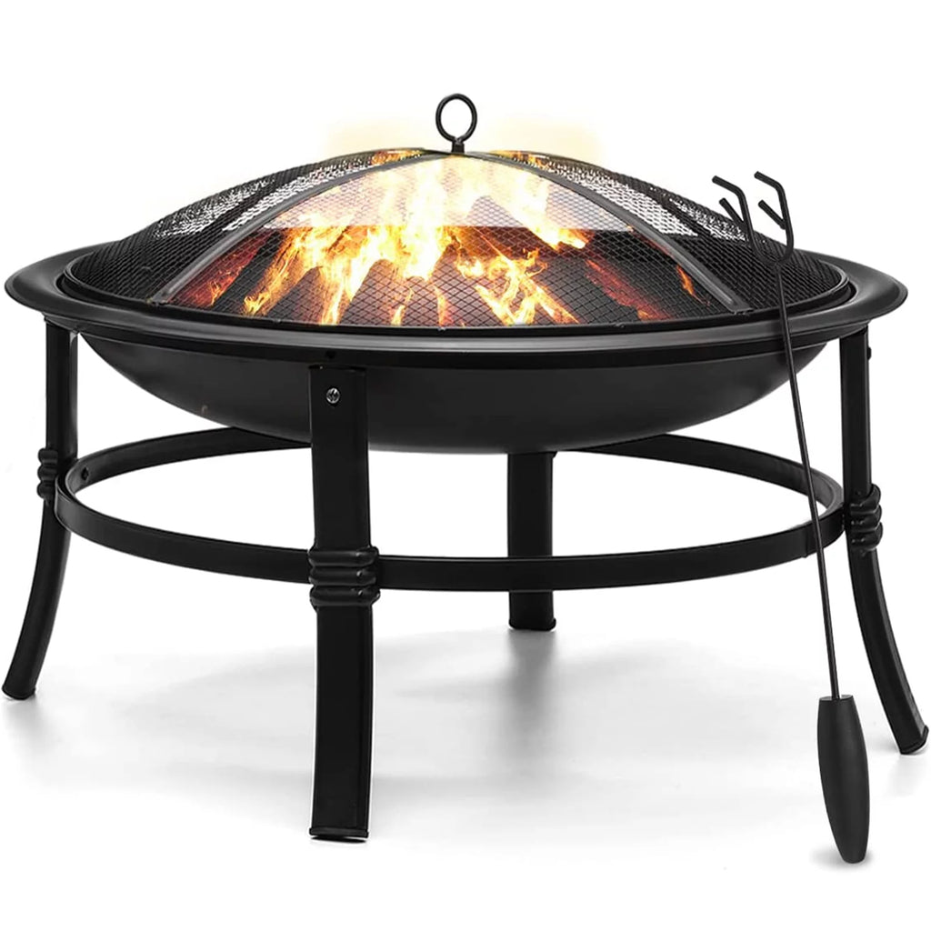 26 inch Portable Wood Burning Fire Pit with Log Grate, Poker D405