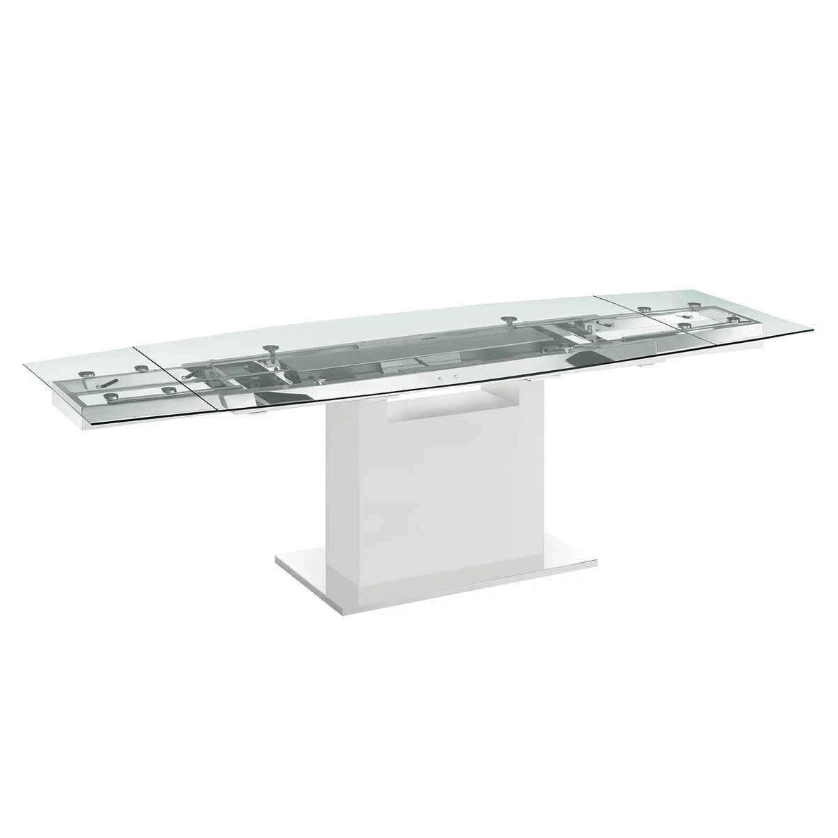 Clear Glass Dining Table with High Gloss White Lacquer Base T42845