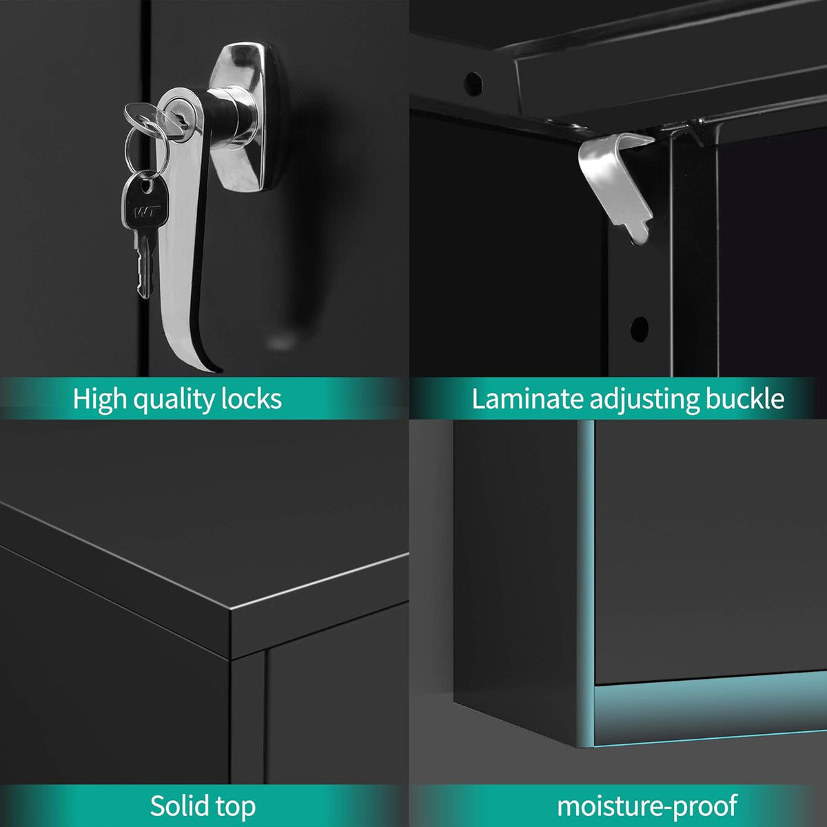 Black Steel Storage Cabinet with 2 Doors and 4 Adjustable Shelves Y334