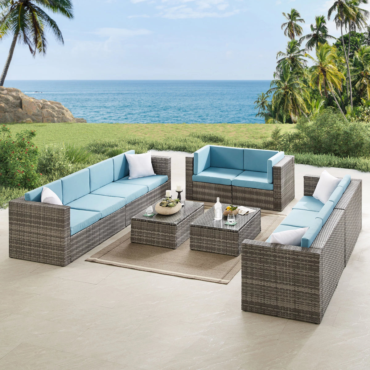 5 Pieces Rattan Wicker Outdoor Furniture Set with Glass Table U365