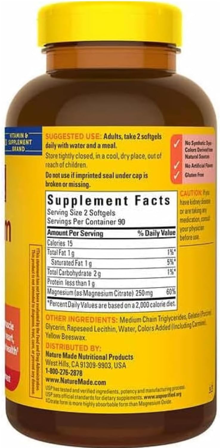 Magnesium Citrate 250 mg Dietary Supplement, 180 Count Softgels F6975