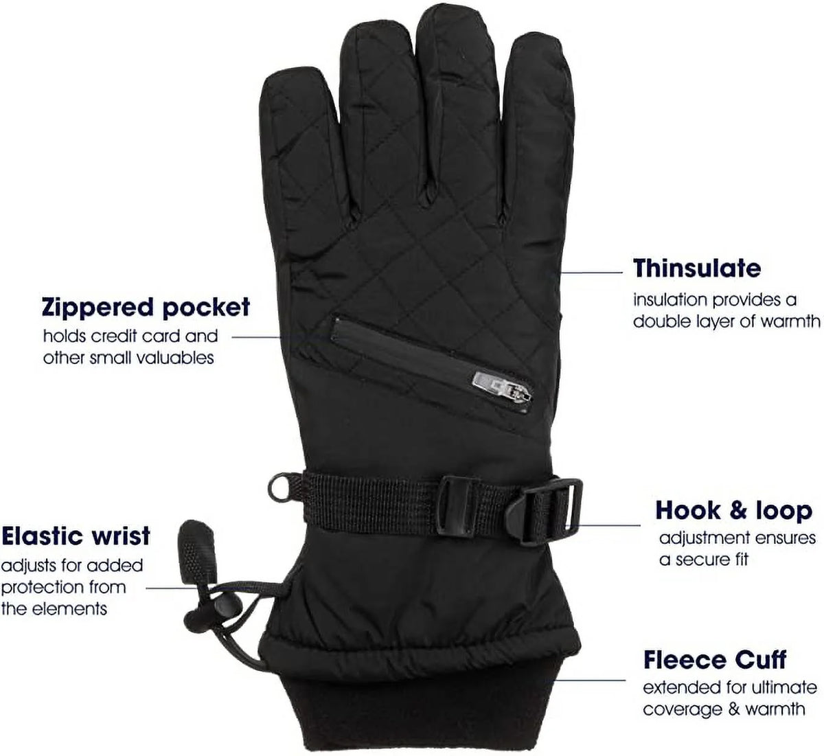 Black Waterproof Insulated Ski Gloves Y2989