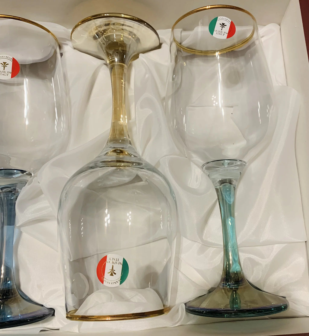 Multi Color Stem Wine Goblets Set of 4 O633