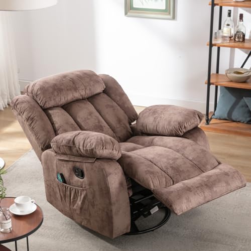 Brown Fabric Manual Rocking Recliner with Heat and Vibration R38914