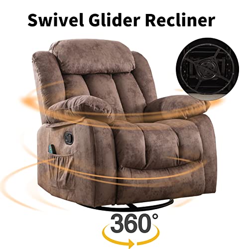 Brown Fabric Manual Rocking Recliner with Heat and Vibration R38914