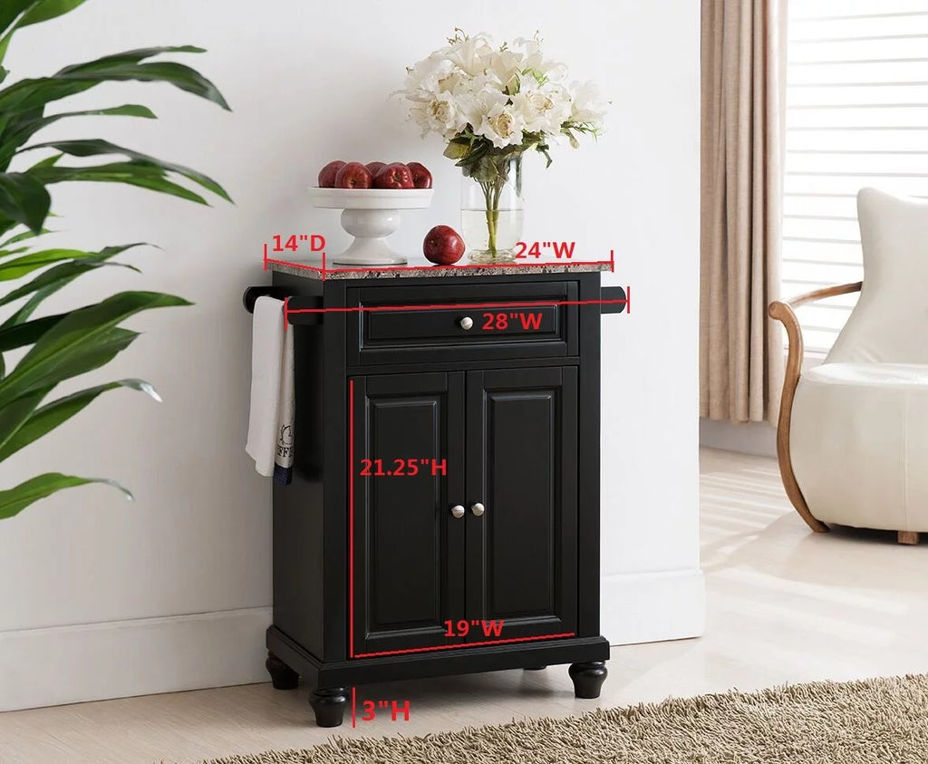 Black Kitchen Island Storage Cabinet with Marble Finish Top U85897