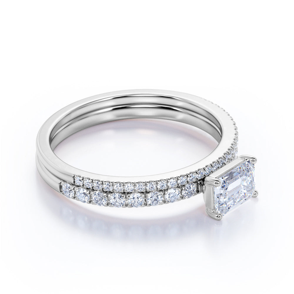 18K White Gold Plated Emerald Cut Moissanite Wedding Set U712