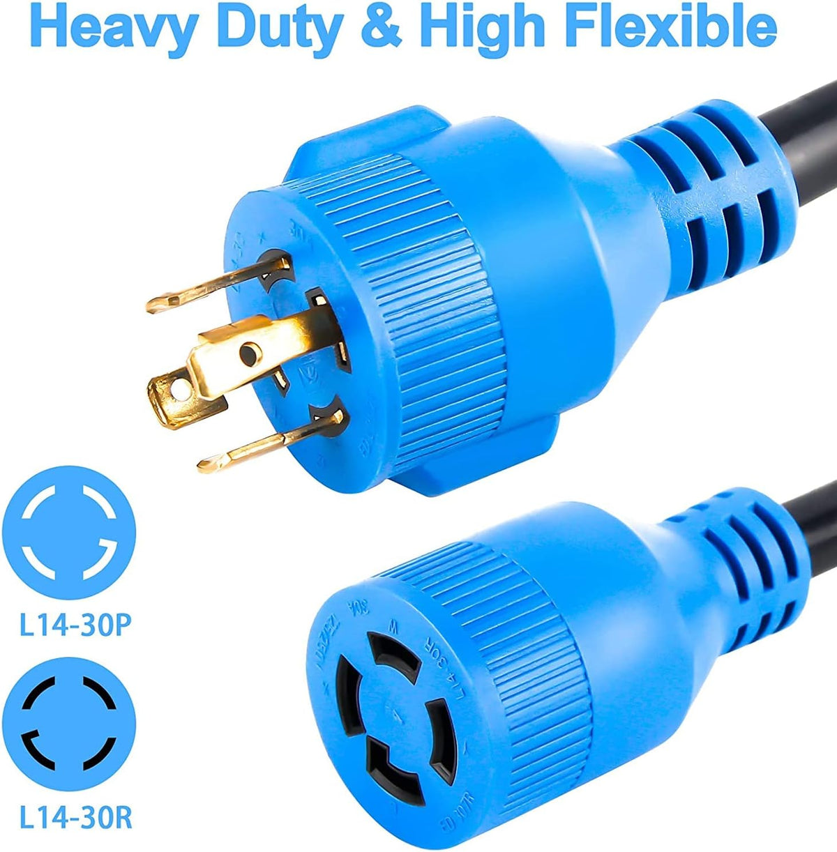 4 Prong 30 Amp Generator Extension Cord, 125/250V Up to 7500W 10 Gauge SJTW, 20 ft, Pack of 2 N9116
