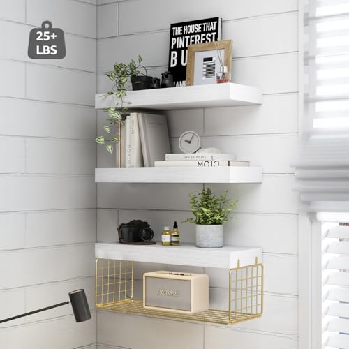 Wall Mounted Floating Shelves 16 inch Set of 3 Rustic Brown L72933
