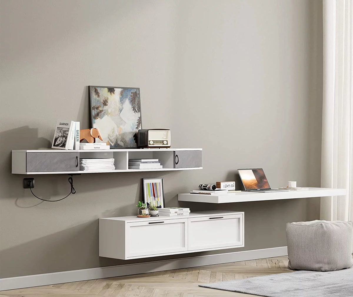 Black Floating TV Stand Wall Mounted Shelf E643566