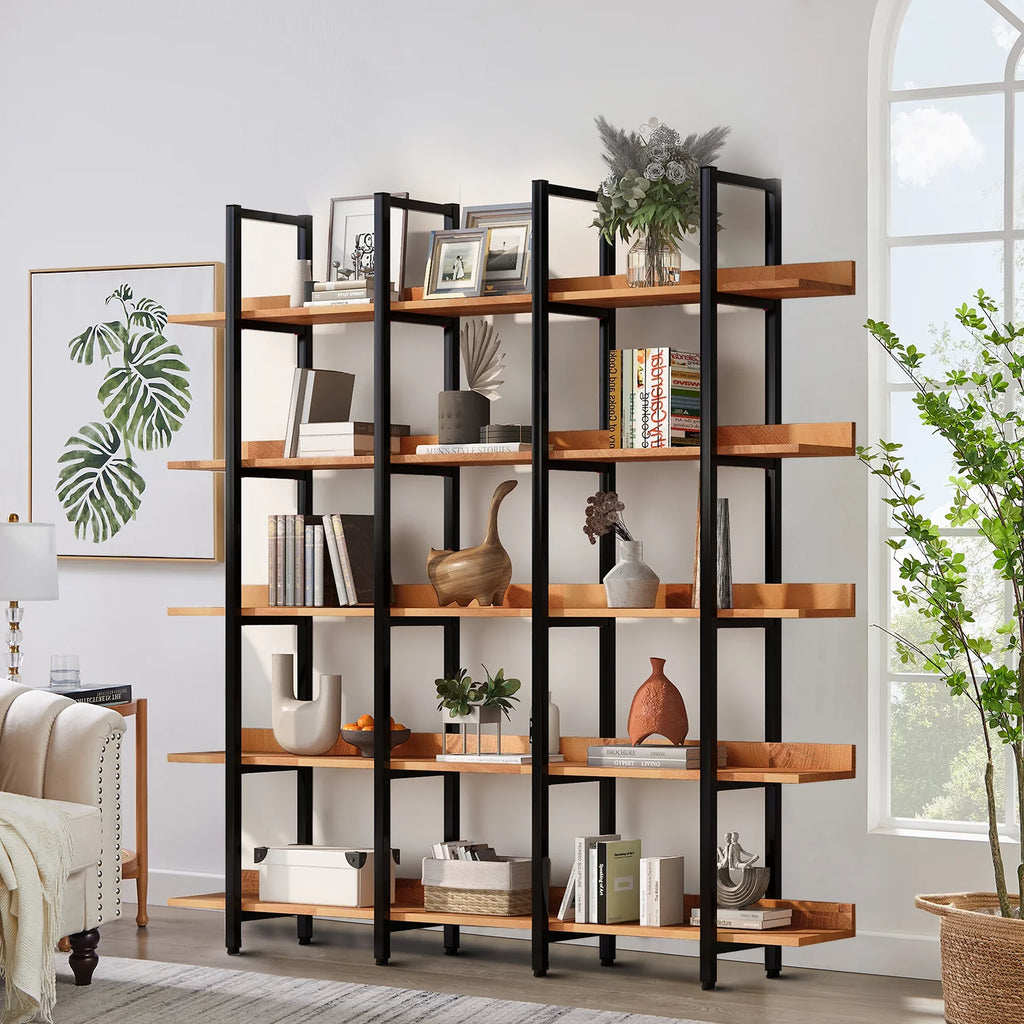 5-tier Wooden Open Bookshelf with Black Metal Frame Y76670
