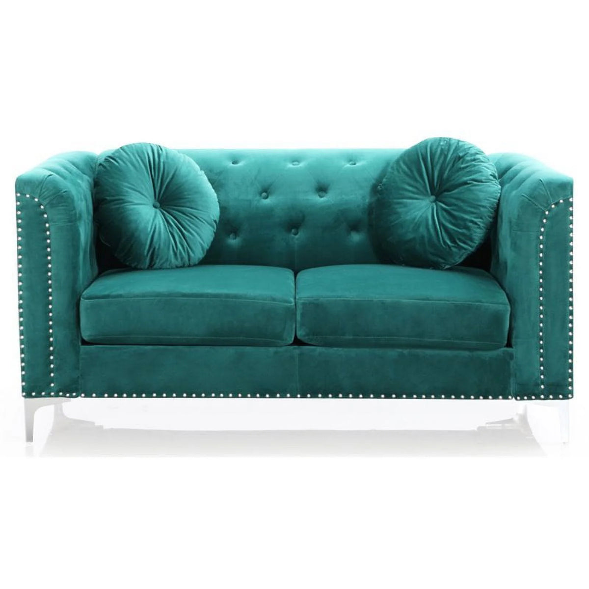 Velvet Sofa Chaise and Loveseat 2-Piece Set in Green V70021