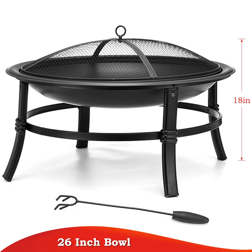 26 inch Portable Wood Burning Fire Pit with Log Grate, Poker D405