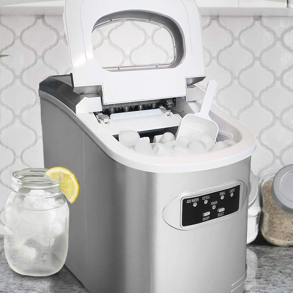 Compact Ice Maker, 27-Pound, Metallic Silver J498196
