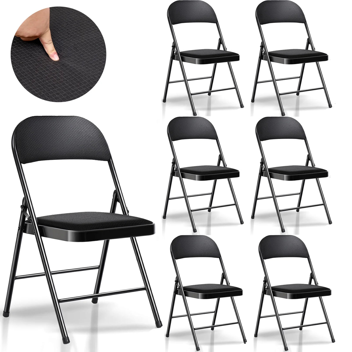 Black Fabric Padded Folding Chair 6 Pack D660