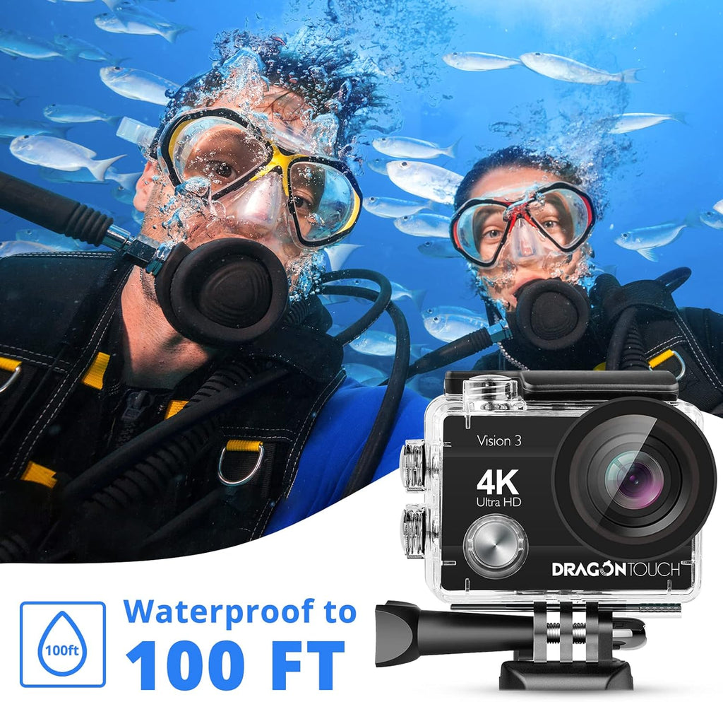4K Action Camera 16MP Ultra HD Waterproof 170° Wide Angle 4X Zoom Sports Camcorder with Remote Control 2 Batteries Helmet Accessories Pack of 2 G3511