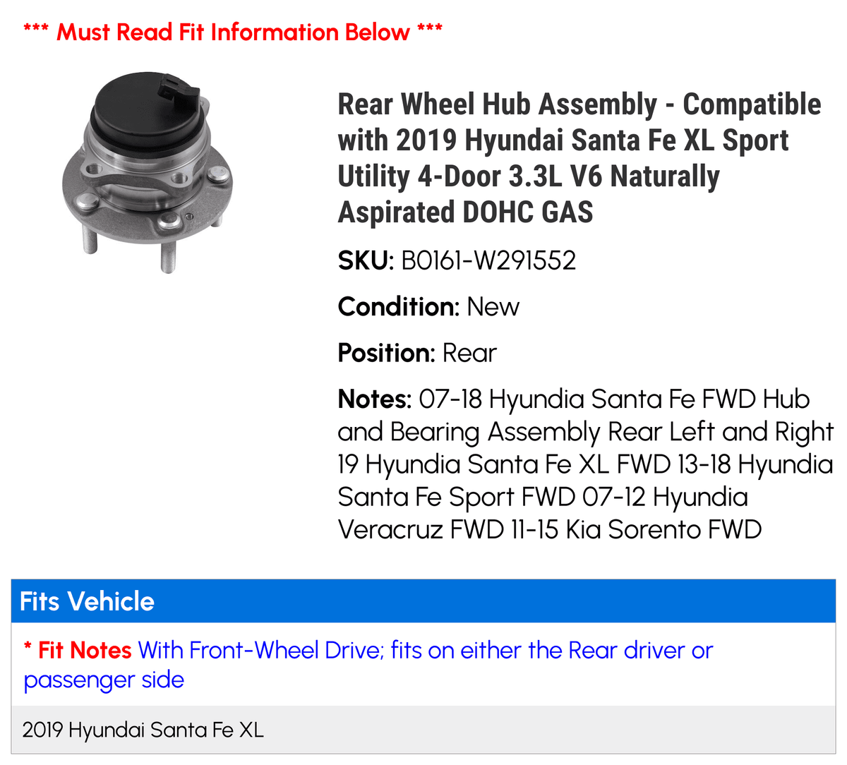 Rear Wheel Hub Assembly W64981