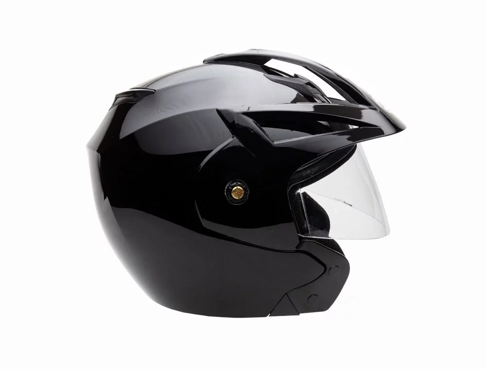 Open Face Helmet DOT Flip Up Shield Gloss Black Medium V7480