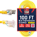 100 Foot 10/3 SJTW Lighted Extension Cord Yellow 3 Prong Grounded Plug 10 Gauge Pack of 2 H760