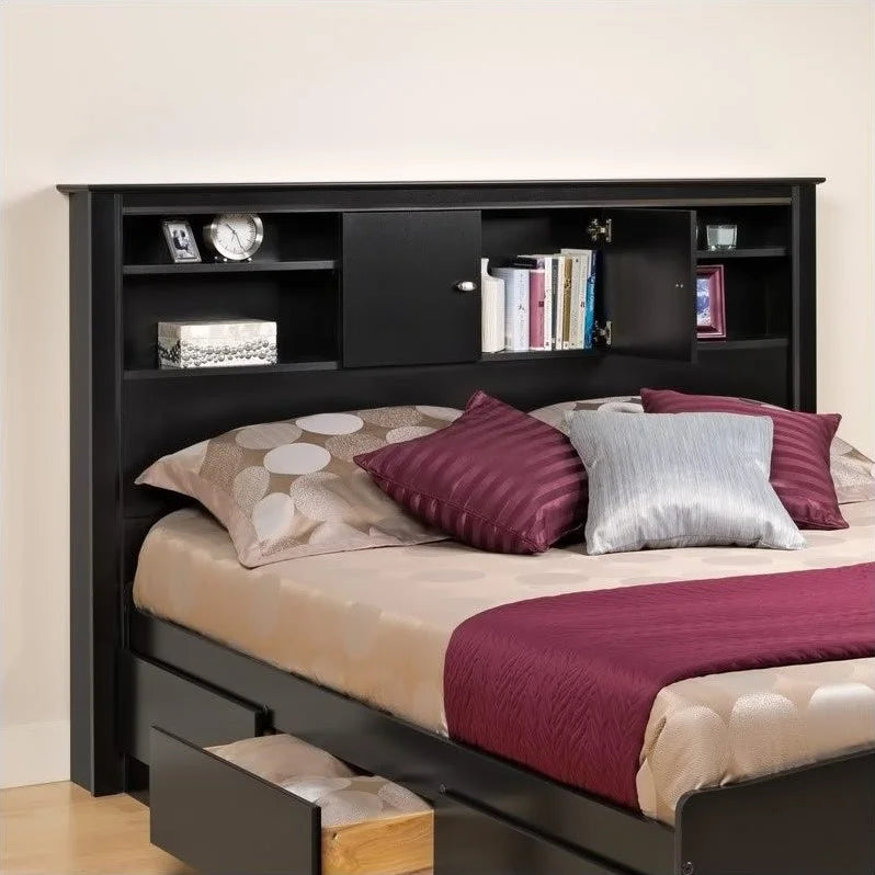 Black Wood Full / Queen Bookcase Headboard H10797