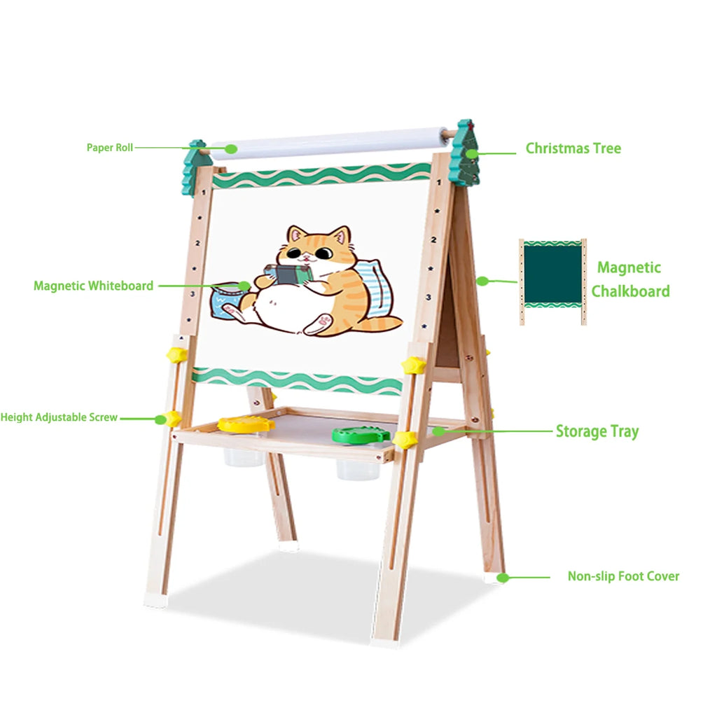 Double-Sided Whiteboard & Chalkboard Kids Easel with Paper Roll K690707