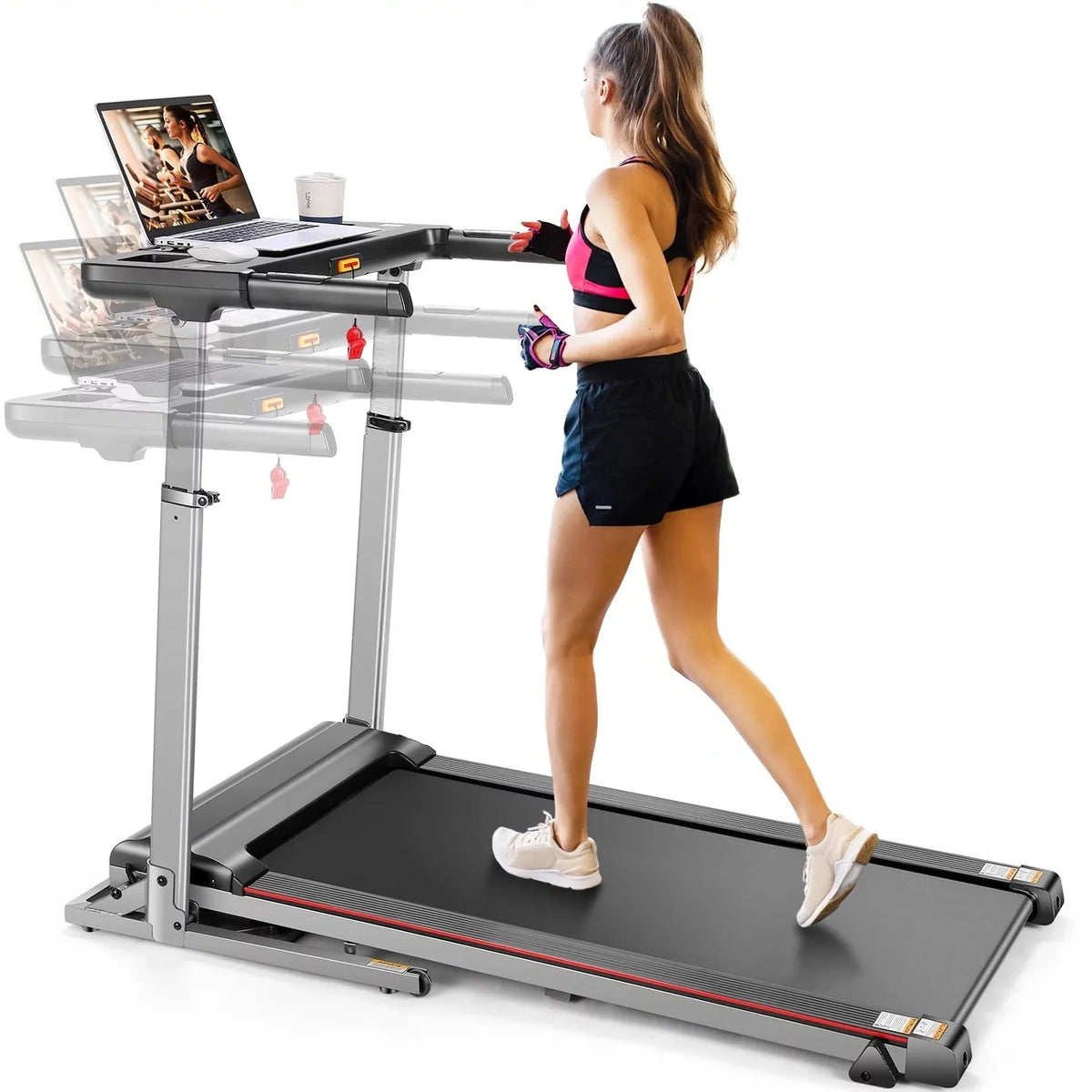 Incline Treadmill with Desk Workstation, 7.5MPH Portable Walking Pad, Black Y901
