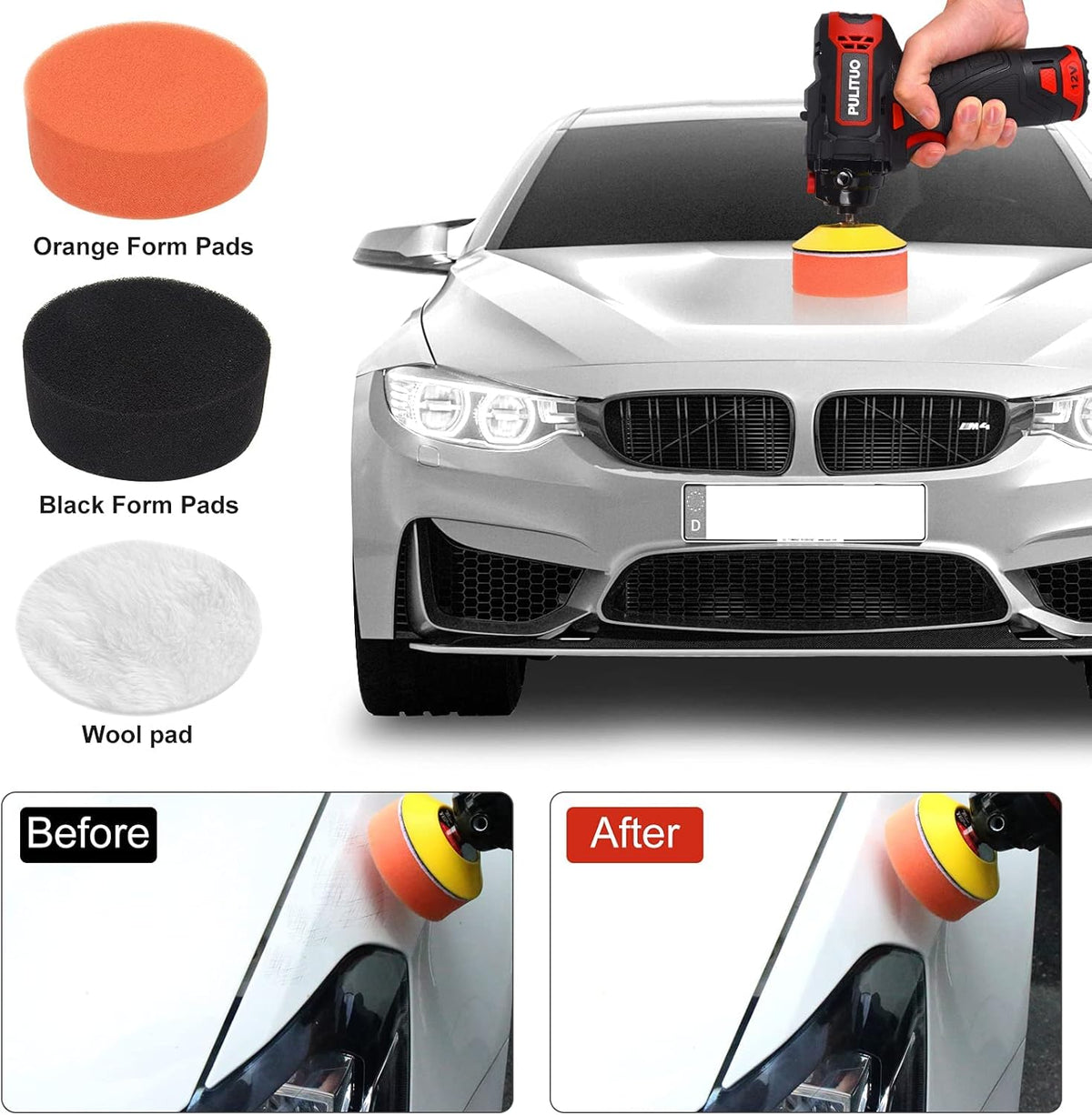 12V Cordless Car Buffer Polisher, 3 Inch, 2600-7800 RPM, 2.0Ah Battery, 8 Polishing Pads L3716