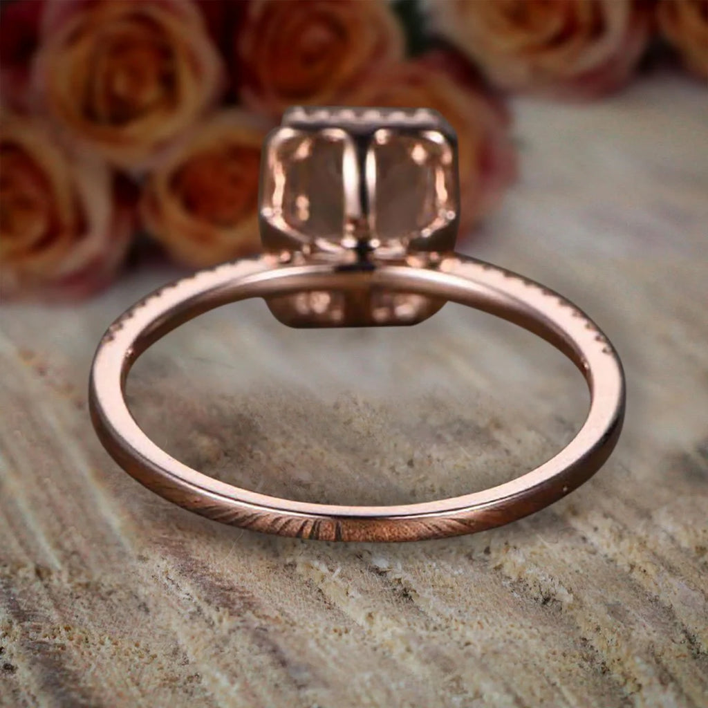 1.75 Carat Peach Pink Morganite Diamond Moissanite Halo Engagement Ring with 18k Gold Plating K57292
