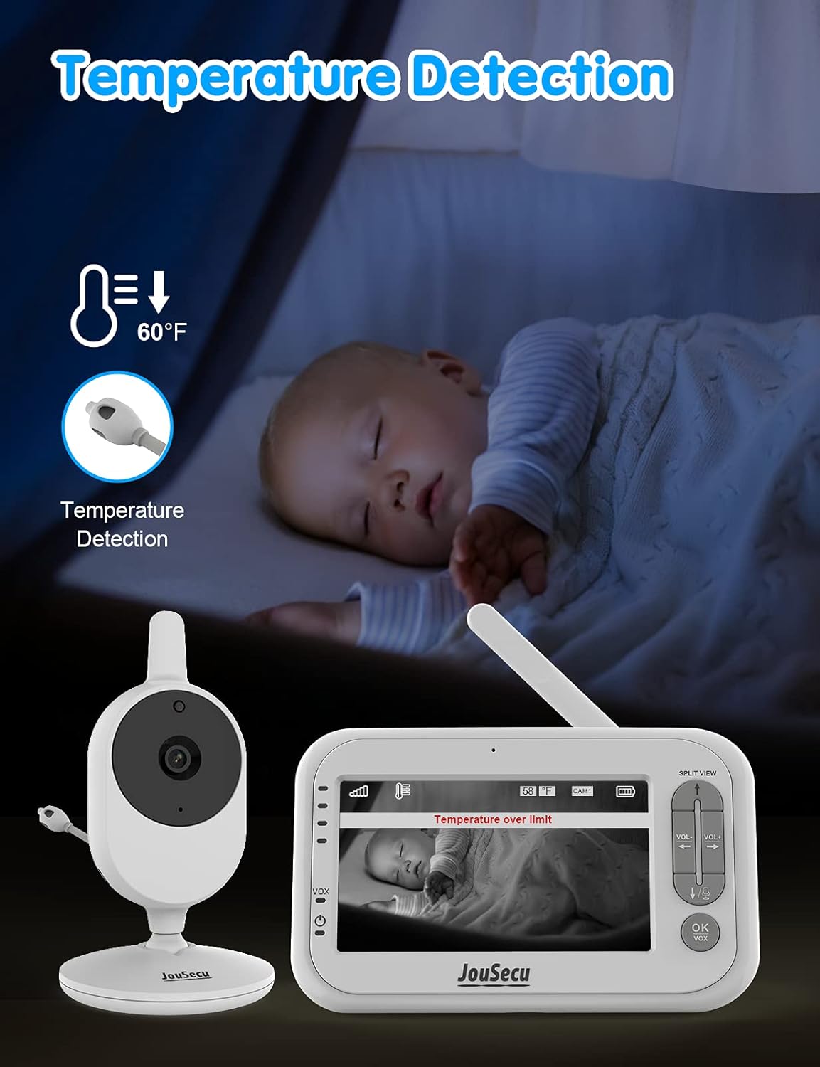 Baby Monitor with Camera and Audio 4.3 Inches LCD Split Screen Q876