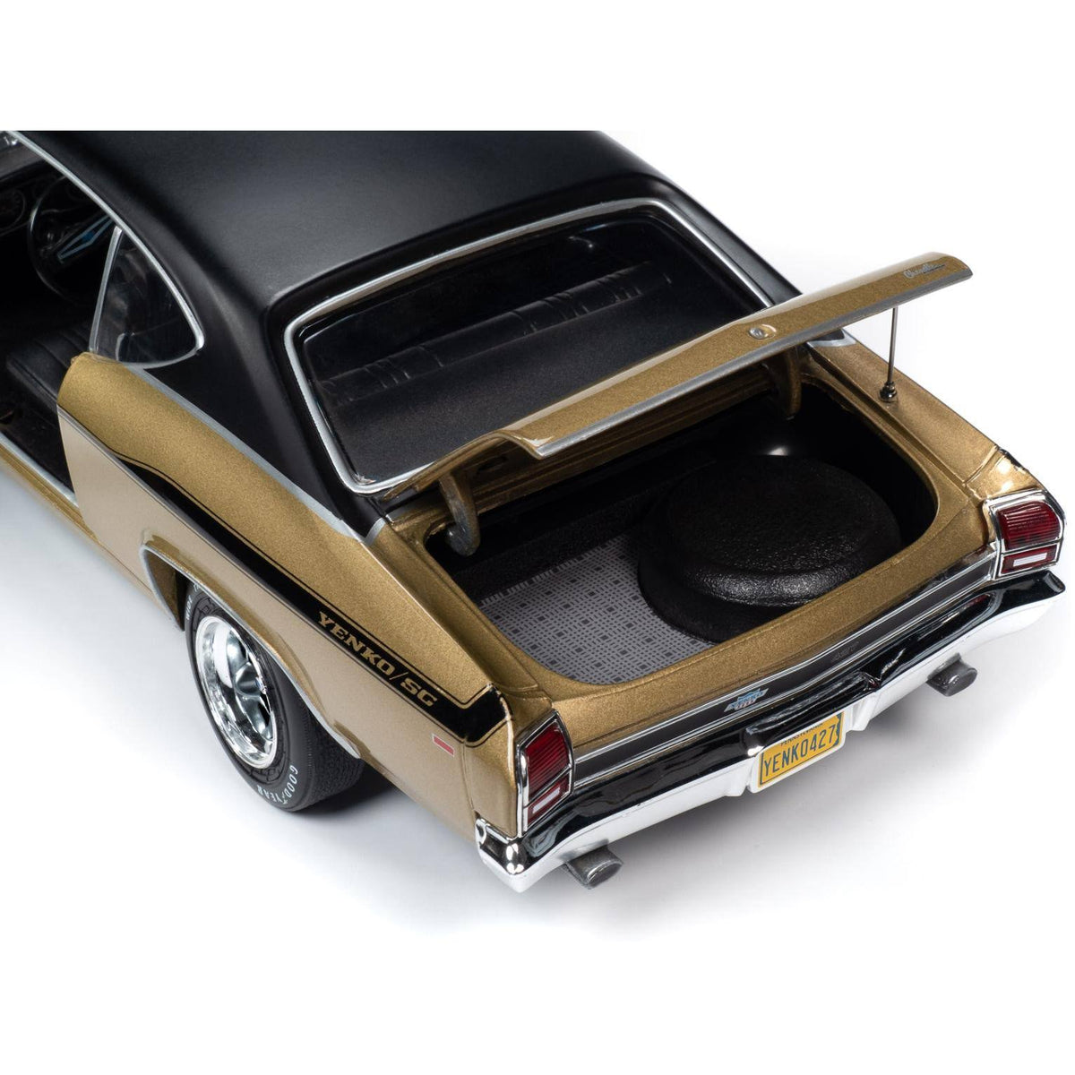 1969 Chevrolet Chevelle Yenko Hardtop Olympic Gold Metallic with Black Top and Black Stripes 1/18 Model Car Y3295