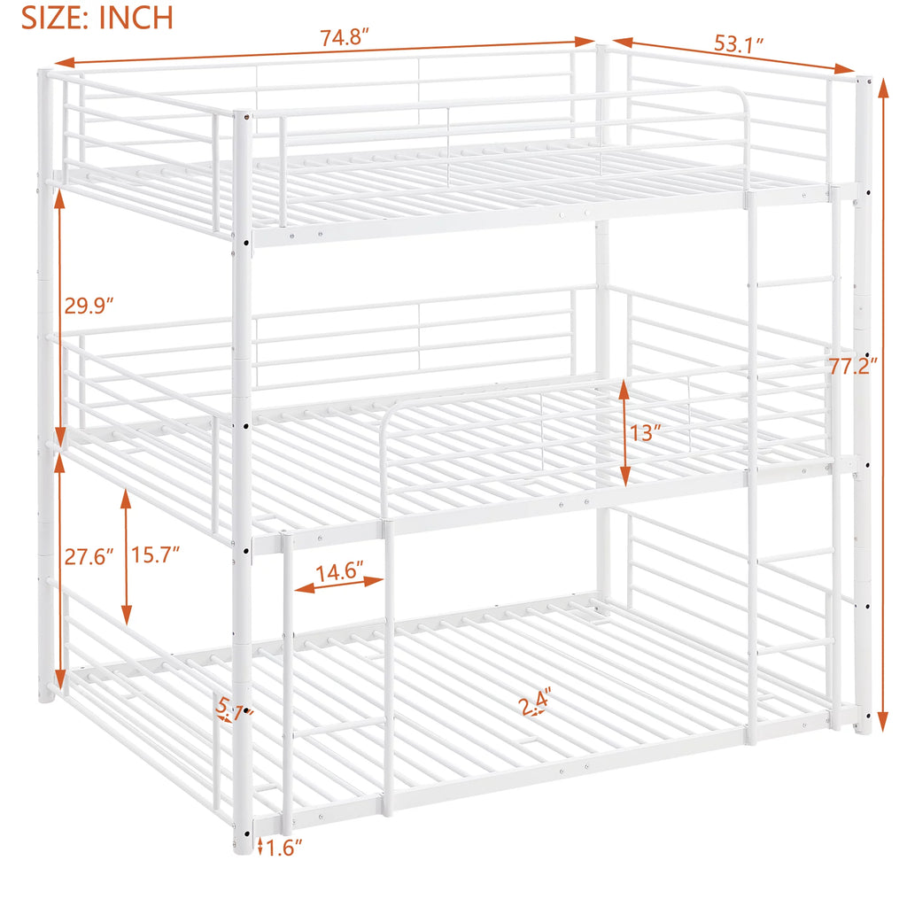Full Metal Triple Bed with Built-In Ladder White R84317