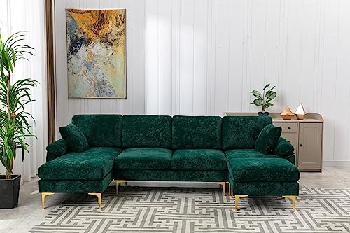Purple 114 Inch Fabric Upholstered Modular Sectional Sofa with Chaise Lounge Ottoman and 2 Pillows A386300
