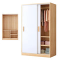 Walnut Freestanding Double Sliding Door Wardrobe with Shelves and Clothing Rods X5903