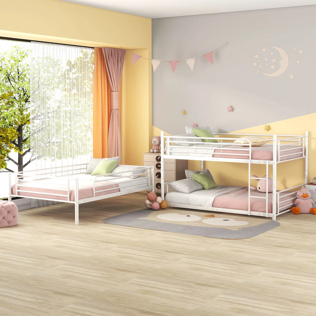 Full Metal Triple Bed with Built-In Ladder White R84317