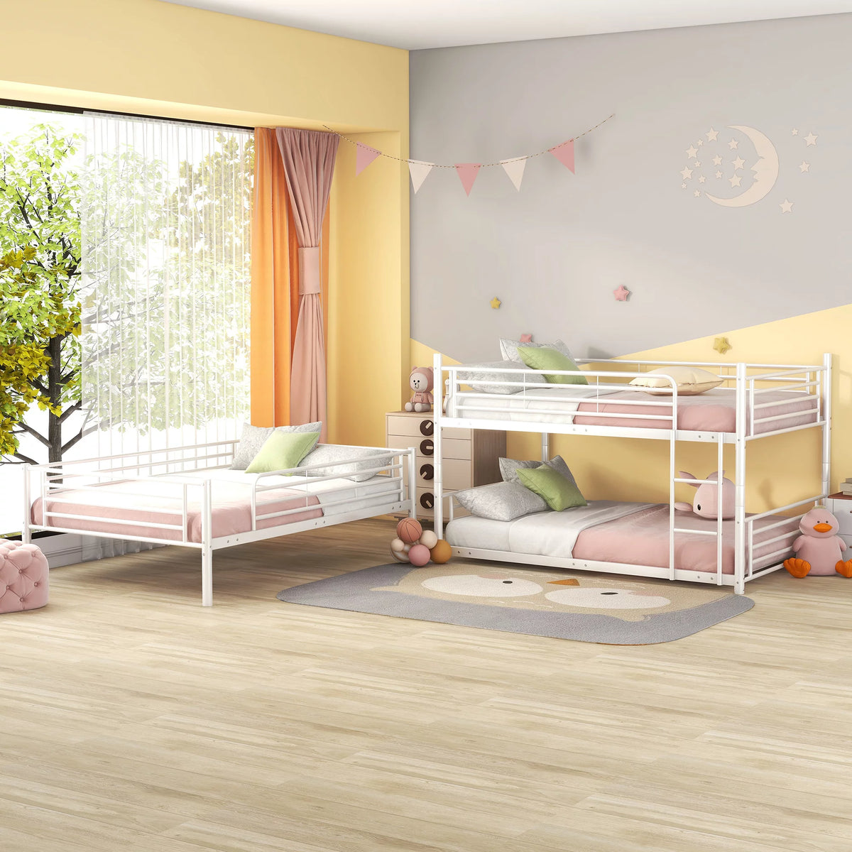 Full Metal Triple Bed with Built-In Ladder White R84317