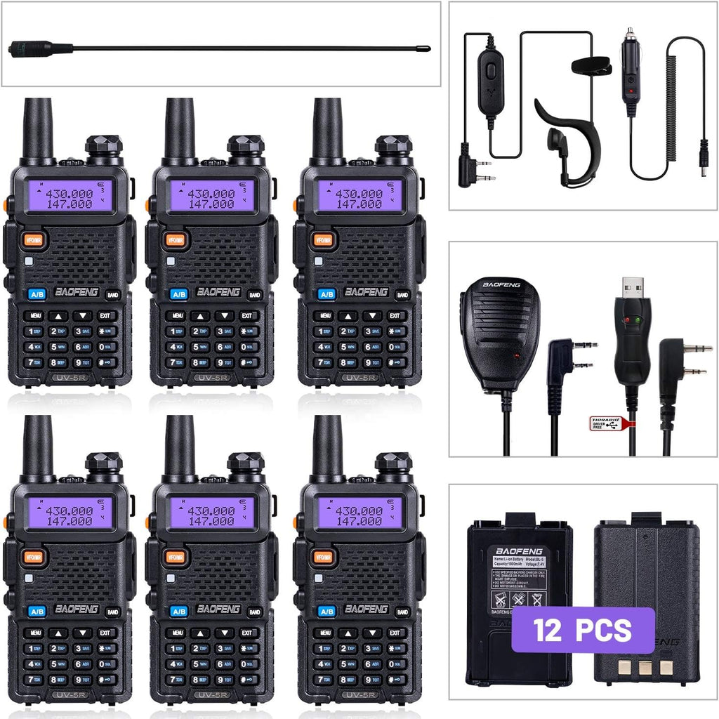 6 Pack Ham Radio with Programming Cable, Antennas, Mics, and Batteries A499202