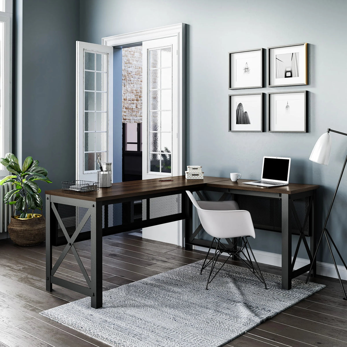 Walnut Lift Top L Desk S8773