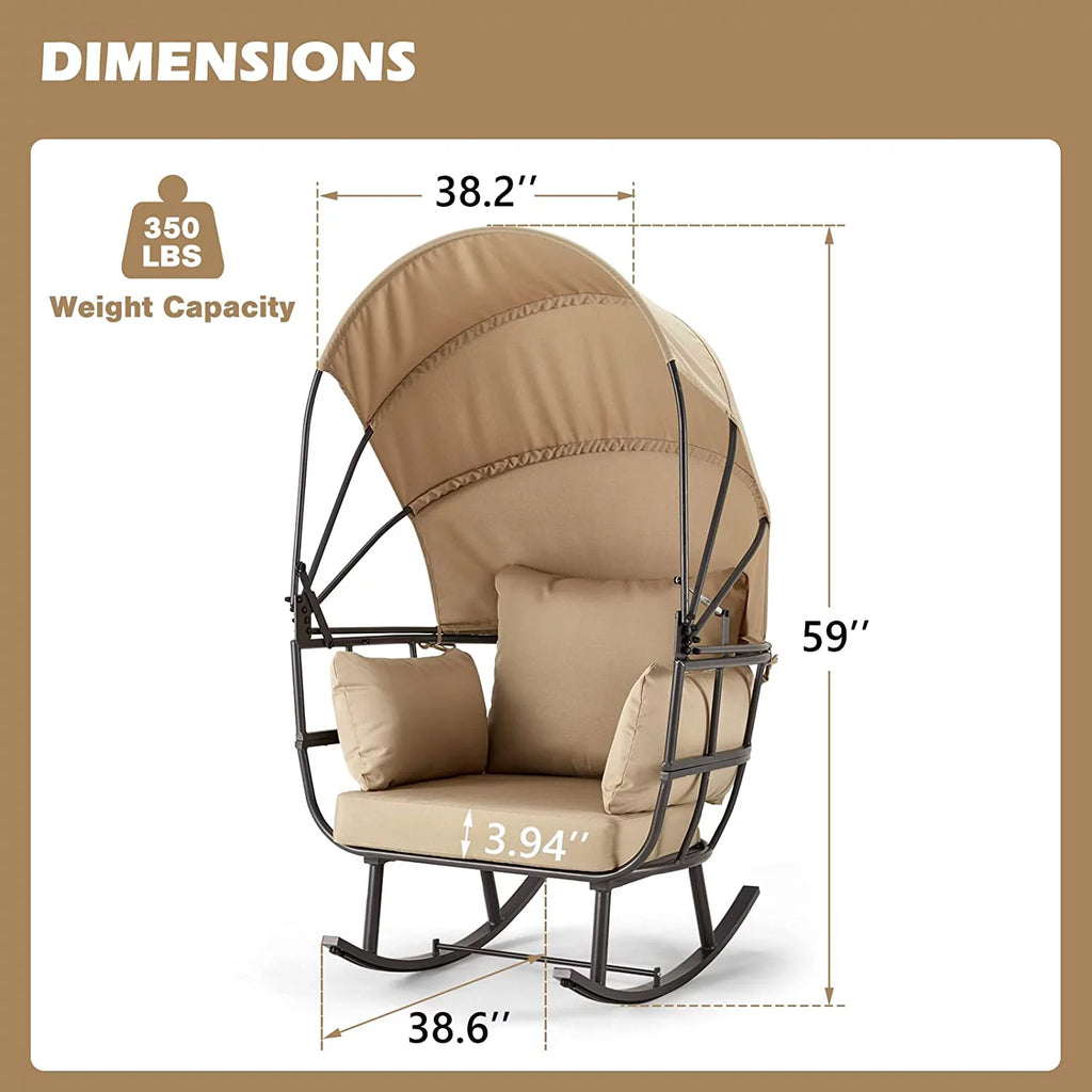 Patio Rocking Sofa Chair with Folding Canopy and Cushion G81641